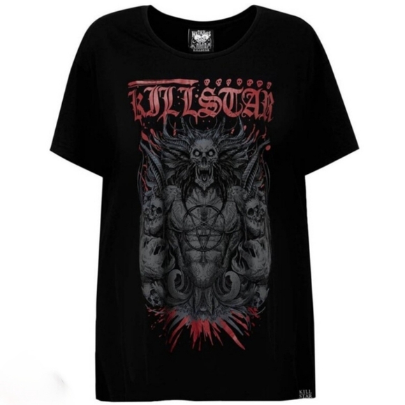 Killstar 9th Gate Graphic Tee – Black Cotton, Red Demon Print, Oversized Relaxed - Picture 5 of 7